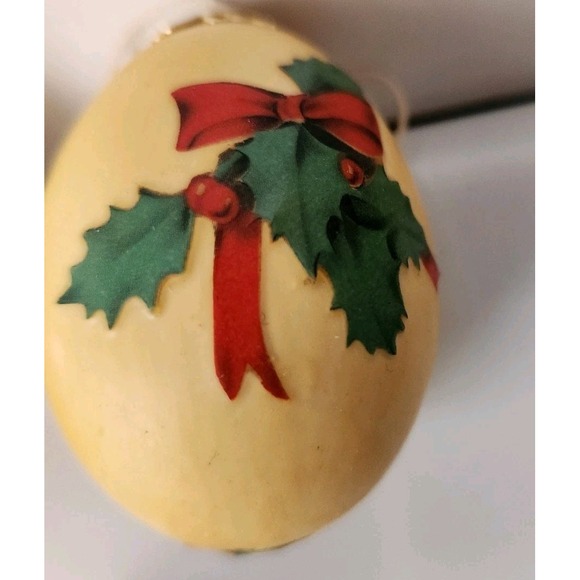 (6) Vtg Christmas Ornament Set REAL BLOWN EGG 1950s Decoupage Holiday Santa Snow - Picture 14 of 16